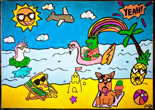 Urlaubs Sause der Tiere Leinwandbild Acryl selbstgemalt 70x50cm